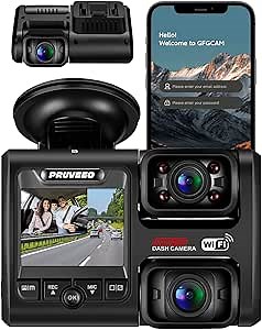 PRUVEEO Dash Cam, Front and Inside 1080P Dual FHD Dash Camera for Cars, Novatek Processor, Single-Channel 2160P, Infrared Night Vision, Built-in WiFi, 24H Parking Monitor Mode, 2 Inch LCD, 512 Gb Max