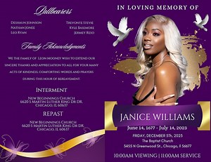 4-page Funeral Obituary Booklet | Digital Download Canva Template|bi- Fold | Funeral Brochure | Instant Download| Purple & Gold - Etsy Canada