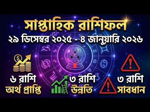 সোমবার ২৯ ডিসেম্বর ২০২৫ থেকে রবিবার ৪ জানুয়ারি ২০২৬ অর্থপ্রাপ্তি ৬ রাশি ৩ রাশি উন্নতি ৩ রাশি সাবধান