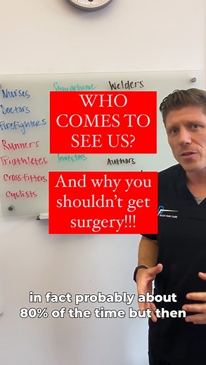We treat everyone here!! And surprise: dr Scott would implore you to NOT get surgery! We are your bridge between trying everything and surgery. Right now we are running a special for the week of 11/27 ONLY for a $97 consult exam combo (normally $250) 💥 Text us to snag one of these dates (414) 939-5045 💥 11/27 at 2pm 11/28 at 8am 11/29 at 4:30pm 11/30 at 11:30am | Select Pain Care
