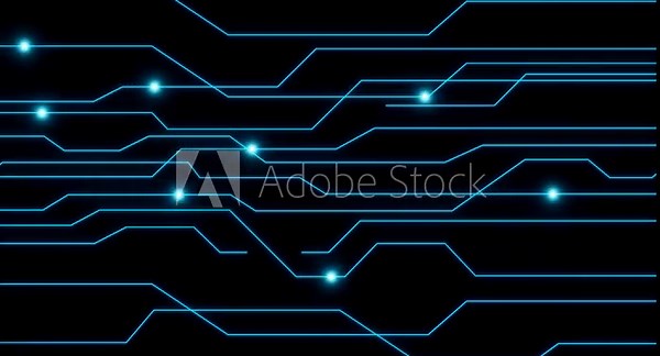 Digital connections, node tree, control desk with flowing blue data points. Industry switch board, technology, futuristic, system network, control center.