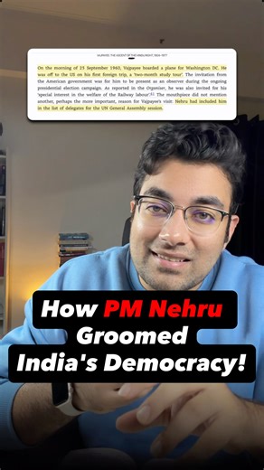 In 1960, PM Jawaharlal Nehru sent his fiercest critic as a delegate, a young Atal Bihari Vajpayee, to the United Nations. Why? This wasn't just a trip; it was a masterclass in parliamentary grace. Is this the missing ingredient in today's politics? 👇 ~ Inspired by Abhishek Choudhary’s book, VAJPAYEE: The Ascent of the Hindu Right, 1924–1977 (pp. 179-190). #nehru #politics #indianhistory #upsc #vikasdivyakirti | Udit Gupta