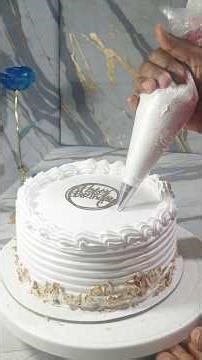 Elegant Almond Cream Birthday Cake 🤍✨ @CustomizedCakeDiary