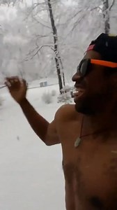 Shirtless Man Shows off Goofy Dance Moves While It Snows