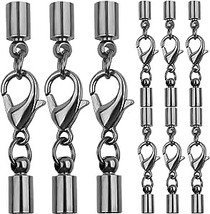 BronaGrand 20pcs Gun Black Leather Cord End Caps with Lobster Claw Clasp Jewelry Connector Findings for DIY Bracelet Necklace Crafts, 34x7.5mm, 3.8mm Inner Diameter