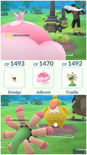 Emolga 🪽 Jellicent 💧 Cradily 🍃 Great League 👍 #pokemongo #pokemon #gbl