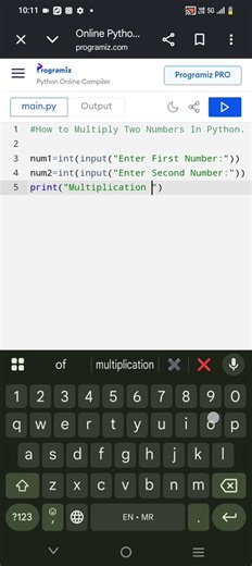 Multiplication of two numbers in Python|#python #pythonprogramming #multiplication #muliply