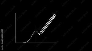 Pencil drawing animation of Gauss probability law, normal distribution diagram curve. Copy space. Black background.