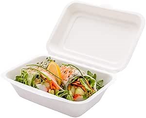 Restaurantware Bagasse Take Out Container Bagasse To Go Box Clamshell - Durable All Natural Premium Disposable Material - 20 oz - 10.7" x 7" - 100ct Box