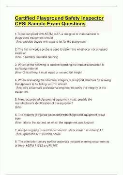Certified Playground Safety Inspector CPSI Sample Exam Questions Answers latest