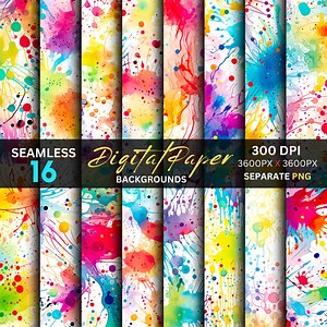 Colorful Splatter Digital Paper: Seamless Texture Backgrounds (PNG) - Etsy
