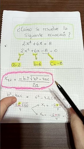Resolución de una ecuación cuadrática con fórmula resolvente. #matematicas #funciones #ecuaciones