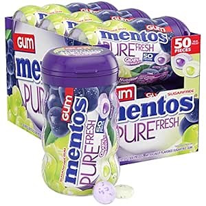 Mentos Pure Fresh Sugar-Free Chewing Gum with Xylitol, Grape Medley, 50 Piece Bottle (Bulk Pack of 6)