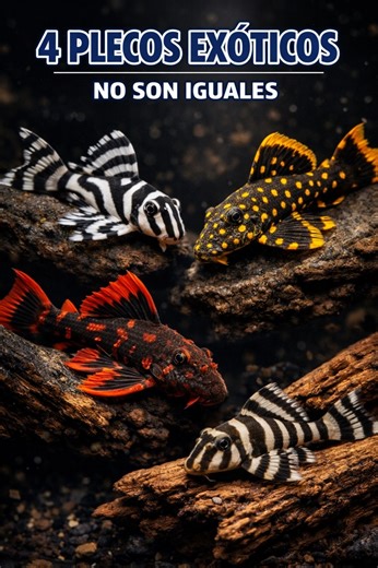 ¿Vas a elegir un pleco exótico por “el más bonito”? 👀 se parecen… pero NO se cuidan igual. Y ahí es donde la gente se mete en problemas. 4 plecos exóticos que NO son lo mismo: 🦓 Zebra Pleco (Hypancistrus zebra / L046): no es come-algas; requiere oxígeno alto estabilidad. ✨ Gold Nugget (Baryancistrus xanthellus / L018): pide corriente fuerte agua impecable. 🔥 Scarlet Cactus (Pseudacanthicus pirarara / L025): crece grande y necesita filtración seria espacio. 🌿 Clown Pleco (Panaqolus maccus / L