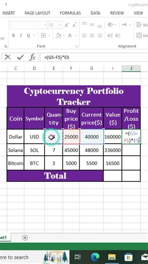 Crypto Portfolio Tracker in Excel