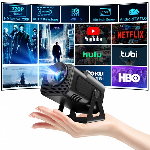 XGODY Gimbal A6 Pro Smart Projector, 1080P HD, 4K, Adjustable Brightness, WiFi & Bluetooth, Apps