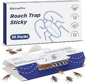 Roach Sticky Traps Indoor 10 Pack | Cockroach Killer with Sticky Odorless Glue | Pet Safe & Non-Toxic Pest Control for Bugs, Spiders, Crickets | Effective Indoor Traps for Home, Kitchen, Bathroom