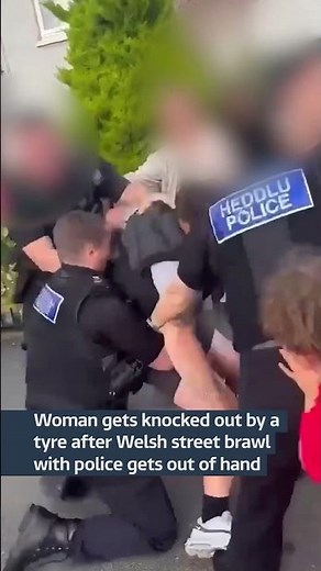 Viral brawl ends with woman being knocked out with a wheel #itvnews #news #uk #crime
