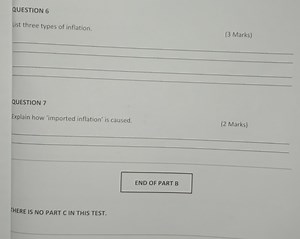 QUESTION 6: List three types of inflation.QUESTION 7: Explain... | Filo