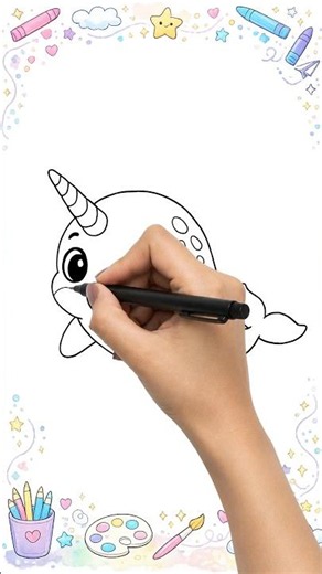 How to Draw a Cute Baby Narwhal 🦄🐋 Easy Drawing & Coloring for Kids