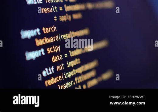 Vertical Source code with syntax highlighting running on a dark monitor screen. programming concept Stock Video Footage - Alamy