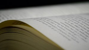 Open Book Rotating, close up of pages, texts and words