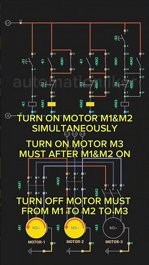 Wiring diagram Turn ON M1 & M2 Simultaneously M3 After M1 &M2 ON Turn OFF Motor From M1 to M2 to M3