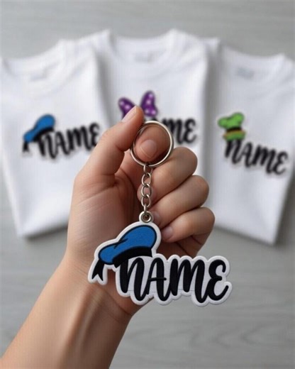 Personalized Disney Keychain With Name, Custom Embroidered Donald Duck Hat Key Ring, Minnie Bow Bag Tag, Goofy Hat Gift for Disney Fans - Etsy