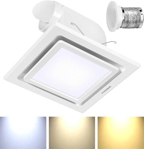 SPECSTAR Bathroom Exhaust Fan with Light, 165CFM Shower Ventilation Exhaust Fan with Adjustable 3000K/4500K/6500K LED Light Combo, Ceiling Mount w/ 4" Duct Hose 2.5 Sones Square Fan, 3 Color Light