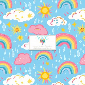 Preppy Sunshine & Rainbows Digital Paper, 1 Seamless Pattern for Printable Scrapbook Paper - Instant Download, Kids Pattern, Seamless Clouds - Etsy