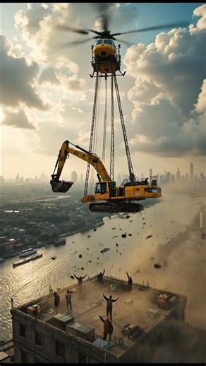 Helicopter Excavator Drop Fails on 27-Story Riverside Building Site #shortvideo