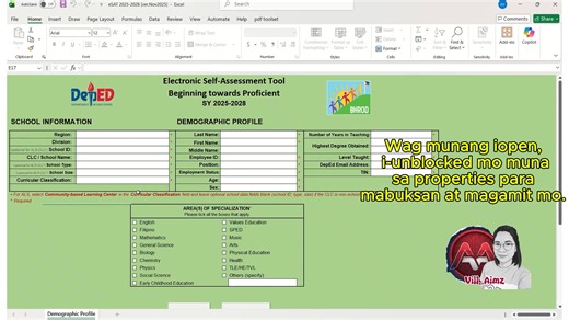23K views · 115 reactions | How to Open eSAT 2025-2028 Step-by-Step Tutorial Sa mga nahihirapan po iopen at mag accomplish ng eSAT Hindi mabuksan ang File at hindi ma-enable ang MACRO please watch this po! Nasa first comment ang link ng template ng latest eSAT 2025-2028 from Deped BHROD #Esat | Vill Aimz | Facebook