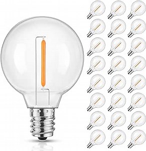 Mlambert G40 Replacement LED Light Bulbs, Waterproof Clear Globe Bulbs fits E12 Candelabra Bulb Base, 1W Equvalent to 5W Incandescent Bulb for Indoor Outdoor Patio String Lights, Amber Warm，25 Pack