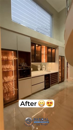 Pascal Kitchen Specialist on Instagram: "Transforming a dated bar space into a sleek, modern entertaining haven! ✨ From classic vibes to contemporary cool with premium Blum hardware, matte finish boards imported from Germany, and those eye-catching real cappuccino glass fronts. We elevated it with top-tier Siemens appliances, luxurious porcelain marble-finish stone countertops, and aluminum glass doors illuminated by LED cabinet lighting. The client? Over the moon! 🍸 Ready to revamp your bar ar