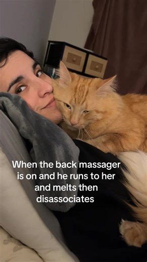 He was a kitten rescue from outside and on the brink of death. Something about the massager brings him back to memories or who knows what 😂 #cat #orangecatbehavior #feral #pet #love