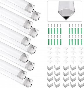 10pack 3.3ft/1m V Shape Led Strip Diffuser Aluminum Channel with White Cover End Caps and Mounting Clips,Aluminum LED Channel Profile for for Width 10mm LED Strip Light Installations