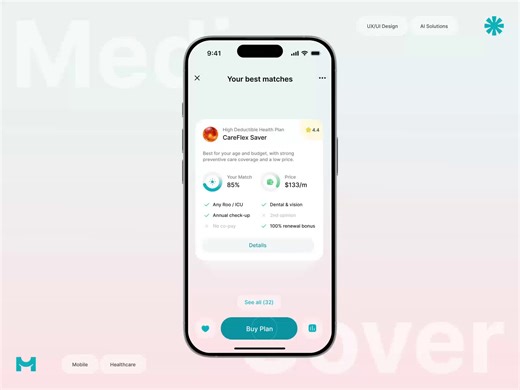 MediCover – Medical Insurance App UI Design