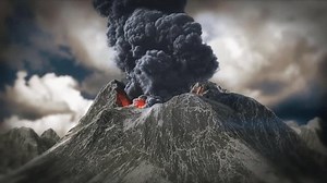 Eruption of the volcano - flowing lava