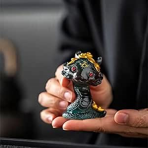 Handcrafted Color-Changing Resin Snake Tea Pet – A Symbol of Wealth and Lucky,Feng Shui Ornament (Blue)