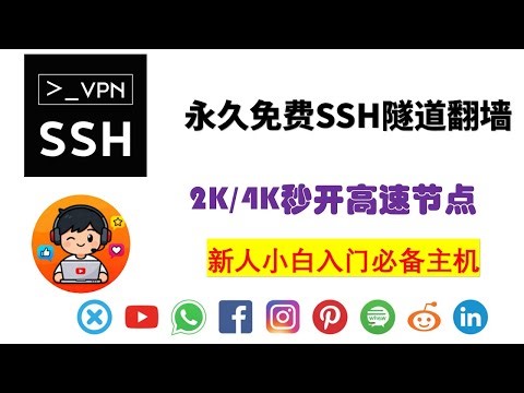 【全网首发】最新免费SSH隧道VPN翻墙教程，4K秒开，全球多节点，新人小白必备