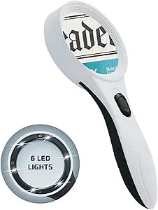 StrongArm LED Lighted High Power Magnifying Glass for Reading, Hobbies, Crafts, Coins, Stamps, Reading Fine Print, Macular Degeneration, Prescriptions, Maps, Low Vision Tasks, 4X Magnifier
