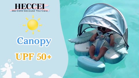 AnjeeIOT Mambobaby Float with Canopy Baby Float Non-Inflatable Baby Pool Float Solid Swimming Float Upgraded Add Tail Never Flip Over for Infant 3-24 Months, Angel Blue