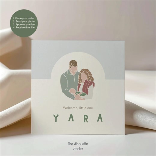 Hand-drawn Baby Birth Announcement Illustration | Personalized Digital Birth Card | Minimalist Line Art - Etsy