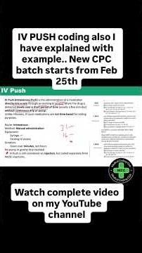 IV PUSH Coding Explained along with coding guideline , example #cpc #medicalcoding #cpcprep #shorts