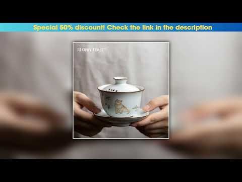 Review Chinese Ru Kiln Ceramic Gaiwan Cute Cat Pattern Filter Teacup Travel Portable Handmade Tea B