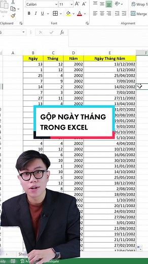 Cách Gộp Ô Trong Excel: GỘP NGÀY THÁNG TRONG EXCEL