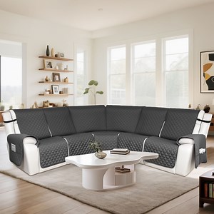 HDCAXKJ 100% Waterproof Reclining Sectional Couch Covers L-Shape Recliner Sofa Cover 5 Seat, Dark Gray