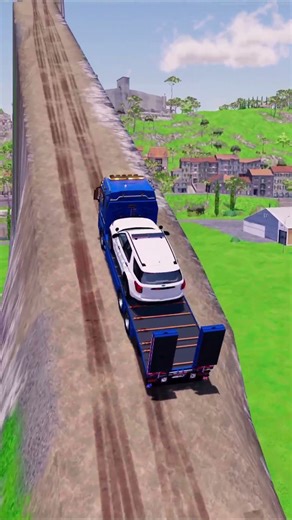 Double Flatbed Trailer Truck vs speedbumps |Police car vs speedbumps | Beamng Drive | #70