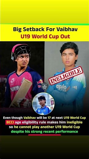 Big Setback For Vaibhav U19 World Cup Out...