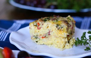 Crockpot Breakfast Casserole with Ham and Gruyere